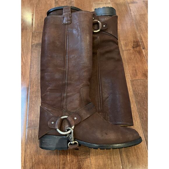 Vintage Brown Leather Harness Riding Boots Sz Women's 35.5 Made In Italy - Picture 2 of 14